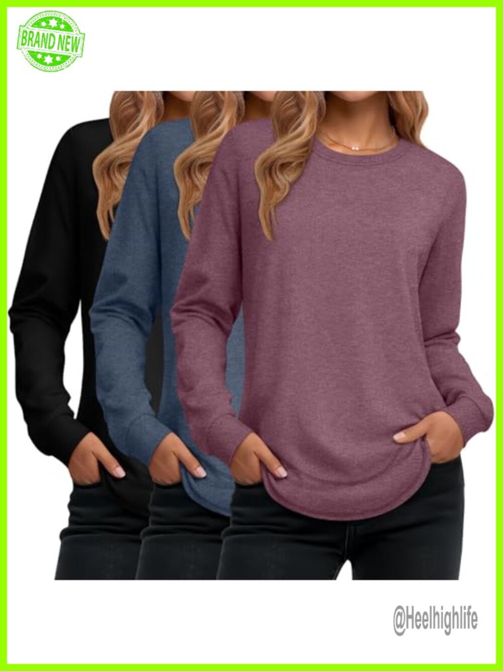 Women's Cotton Blend Long Sleeve Crew Neck Tunic Pullover Sweatshirt